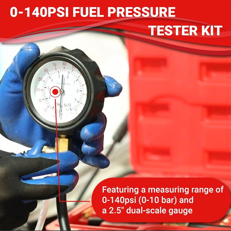 CENFORGE 0-140PSI Fuel Pressure Tester Kit, Fuel Pressure Gauge Kit, TU-114 Fuel Injection Pressure Tester, for Automotive and Marine Fuel Injection Pressure Test (Master Version) - Image 2